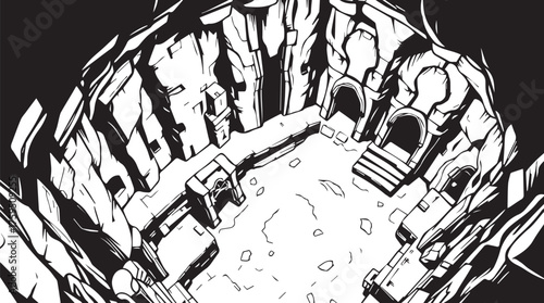 The Gloomy Dungeon. Hand drawn vector illustration	