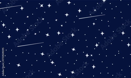 Star Space Seamless Pattern with Galaxy and Shiny Starlight Background. Ideal for night sky, science, and universe-themed projects.