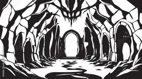 The Gloomy Dungeon. Hand drawn vector illustration	
