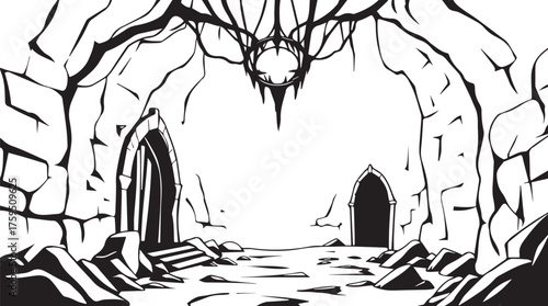 The Gloomy Dungeon. Hand drawn vector illustration	