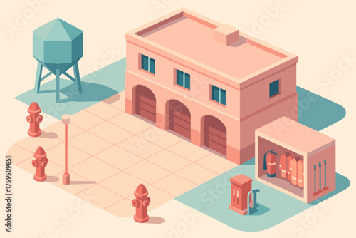 Vector emergency station equipment simplified water geometric hydrants illustration storage modern tank