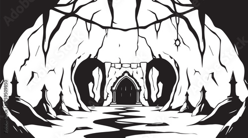 The Gloomy Dungeon. Hand drawn vector illustration	