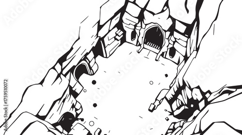 The Gloomy Dungeon. Hand drawn vector illustration	