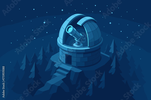 Inside sky peak observatory pine illustration dome vector futuristic surrounding