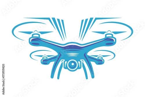 Blue Stylized Quadcopter Drone Illustration, Modern Drone Flight Logo, Flying Drone, silhouette, illustration, vector
