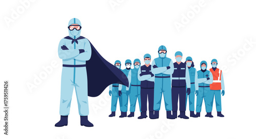 Healthcare heroes in protective gear stand together united against illness.