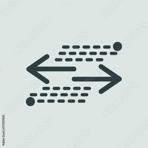 Two arrows pointing in opposite directions with dashed lines indicating movement