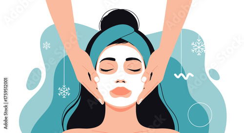 A woman receives a soothing facial mask treatment for her skin during winter.