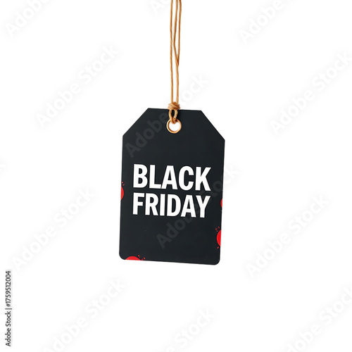 Black Friday sale tag glowing with red neon light, black background, futuristic cyber look, modern digital theme