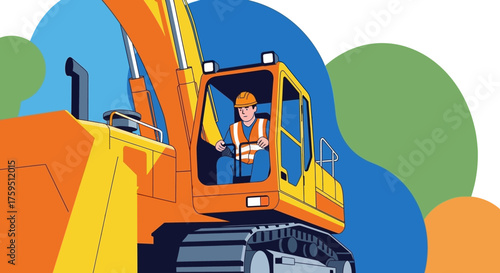 Skilled construction worker operates heavy excavator machinery symbolizing industry  development