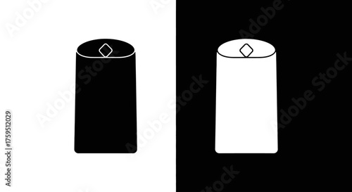 Minimalist black and white graphic of a cylindrical candle icon on a contrasting split background.
