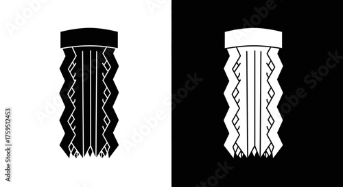 A set of two minimalist icons, positive and negative, depicting an abstract geometric shape with a pleated, accordion-like body.