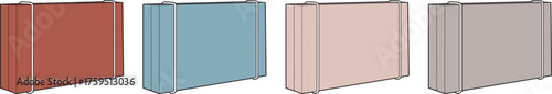 Collection of color variations of a storage case or suitcase, different shades and hues