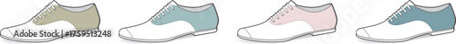 A colorful collection of classic retro saddle shoes in pastel shades. Vector illustration set for fashion, style, and design concepts