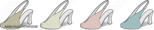 Pastel slingback high heels quartet in soft green, beige, pink, and blue, ideal for elegant fashion, versatile styling, and feminine design aesthetics