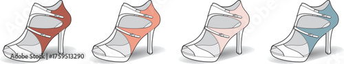 A colorful collection of stylish women's high-heeled stiletto sandals, showcasing a variety of fashionable summer footwear choices
