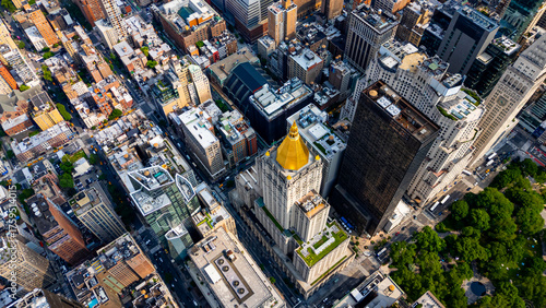 Photography Aerial top view of New York City architecture and park