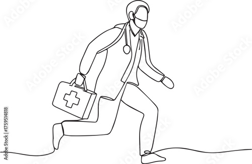Doctor running with medical bag and stethoscope