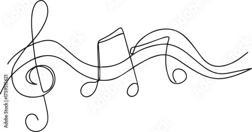 Elegant single line drawing of musical notes and staff
