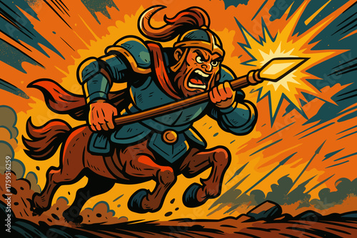 Centaur fierce battle armored vector warrior icon charging expression charge exaggerated
