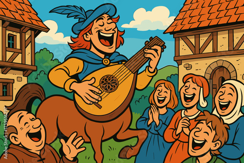 Bard crowd enthusiasm performance icon centaur to laughing large singing vector strumming