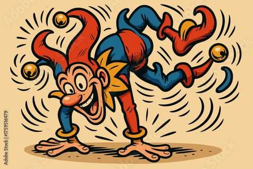 Down jingle upside icon bells balancing jester playful acrobatics hat vector