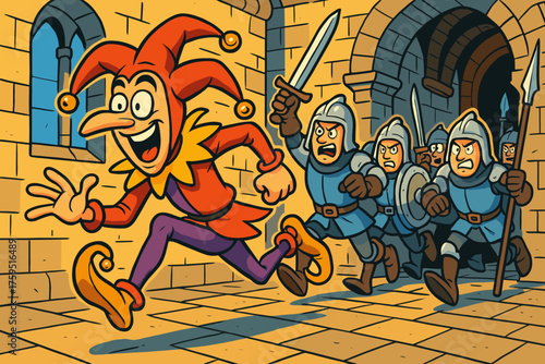 S prank being hilarious comic vector pulling jester chase icon scene pursued
