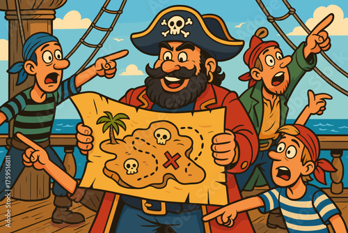 Points adventure holding treasure while icon crew vector pirate map giant