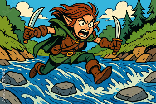 Leap exaggerated ranger daring twin leaping vector daggers fierce rock icon to