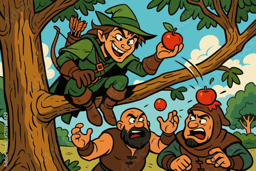 Grin apple mischievous below tree bandits comic apples vector ranger icon branch