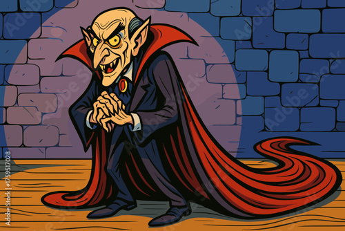 Features comical floor trailing across icon sharp cloak vampire comically vector lord