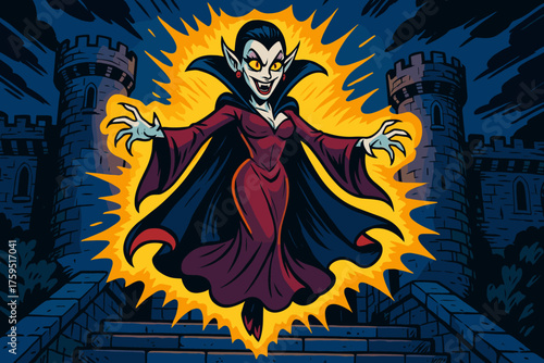 Gown levitating elegant vampire ascension female glowing steps icon lord vector