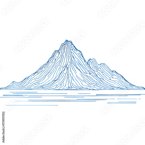 Sci-Fi blueprint vector mountain range rendered as a technical wireframe or schematic drawing, against a dark blue background