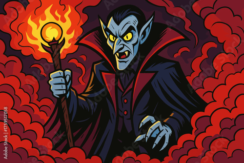 Vampire exaggerated enigma surrounded mist mysterious vector lord icon magical red