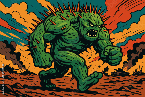 His icon desert covering exaggerated back action vector simple cactusman mutant battlefield