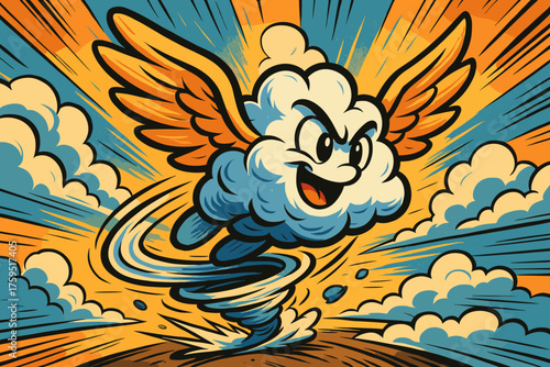 Cloudsprite exaggerated wings zooms icon simple whirlwind scene comic across creating vector