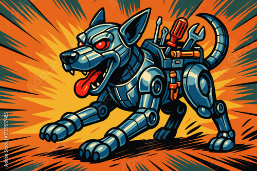 Icon tools cyberdog vector carrying futuristic sidekick acting heroic cybernetic as compartments