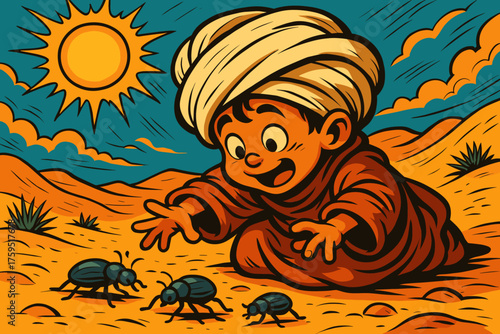 Sun nomad desert icon s playing robe under oversized scorching vector child