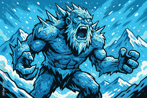 Covered s snowy icy roar vector icon towering blue eyes roaring frostgiant