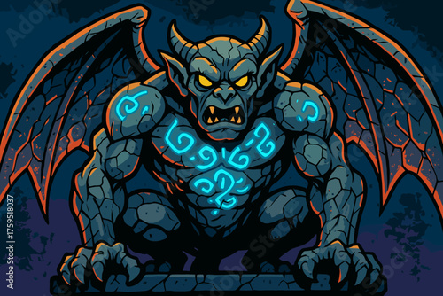 Stone ancient simple guardian gargoyle etched glowing icon chest vector skin runes