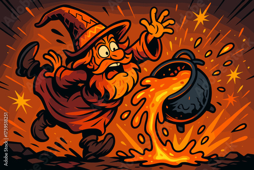 Mischievous tripping glowing sparks vector spilling everywhere from lavawizard comical s icon