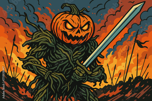 Roots vines icon battlefield pumpkinhead warrior blazing armor eyes battle vector