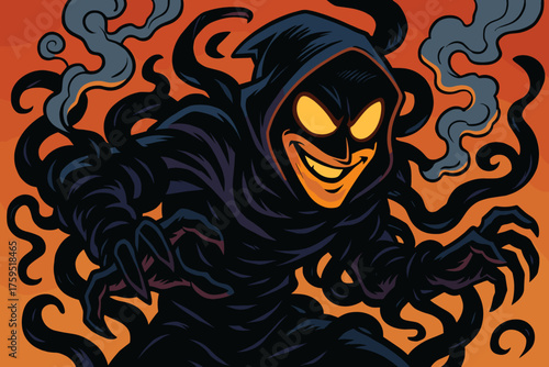 Shadowthief vector icon smirk shadowy action wrapped mask smoke thief simple curling