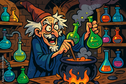 Vector cauldrons old smoky bubbling glowing icon s alchemist potions cluttered eccentric
