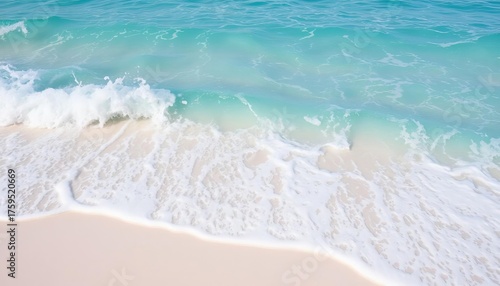 Fototapeta Naklejka Na Ścianę i Meble -  Serene turquoise ocean waves lapping a pristine white sand beach, dream, mexico