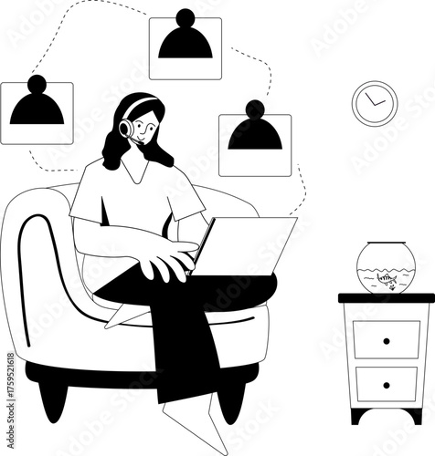 A remote worker attending a video conference call