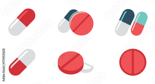 Selection of colorful pharmaceutical pills and capsules on white background