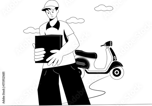 A boy with a package  for home delivery