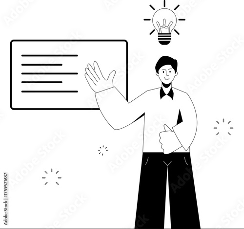 A colleague presenting an idea with lightbulb symbol