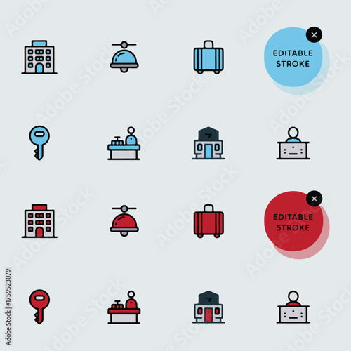 Collection of hotel service icons for hospitality and travel convenience
